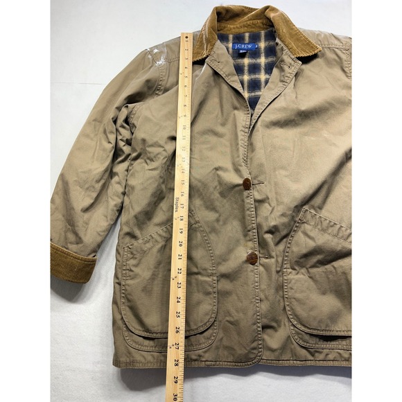 J. Crew Barn Jacket Mens Tan Corduroy Collar Plaid Lined Quilted Insulation - Picture 2 of 6